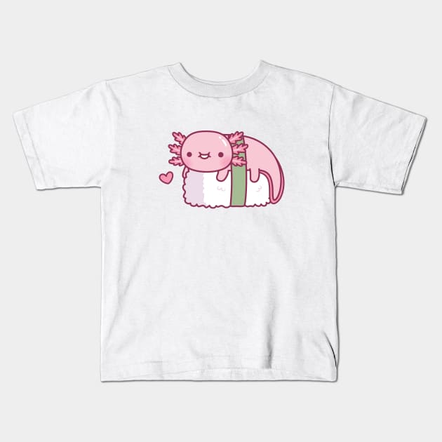 Cute Axolotl Sushi Doodle Funny Kids T-Shirt by rustydoodle